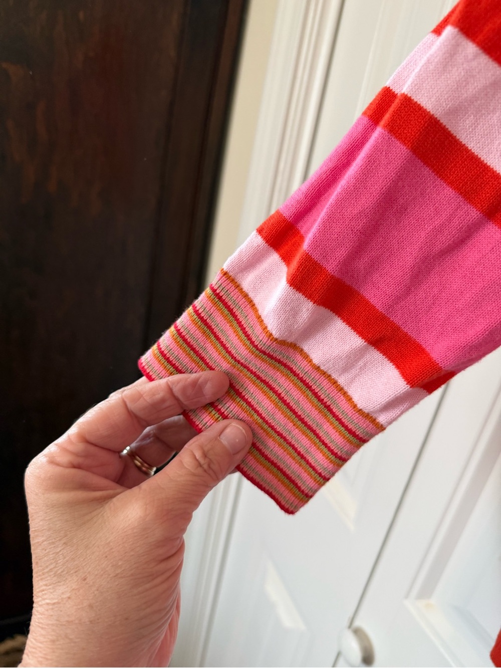 CAbi Red and Pink Striped Crewneck Sweater - Picture 3 of 9